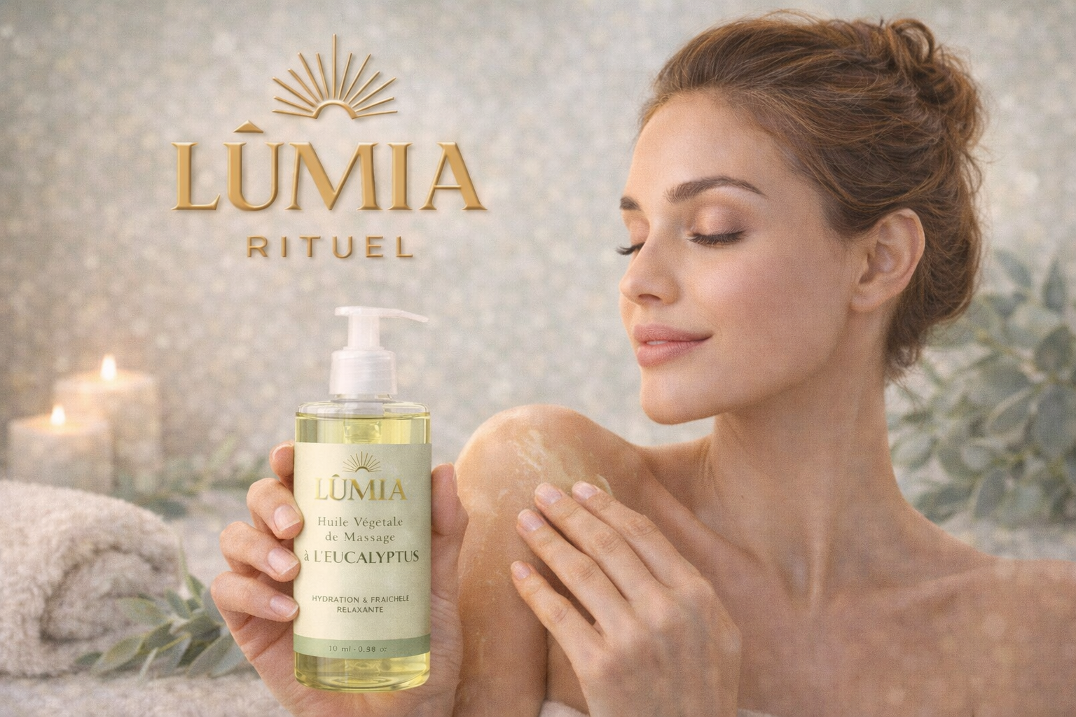 Huile Végétale de Massage à l’Eucalyptus LUMIA™ – Hydratation & Fraîcheur Relaxante