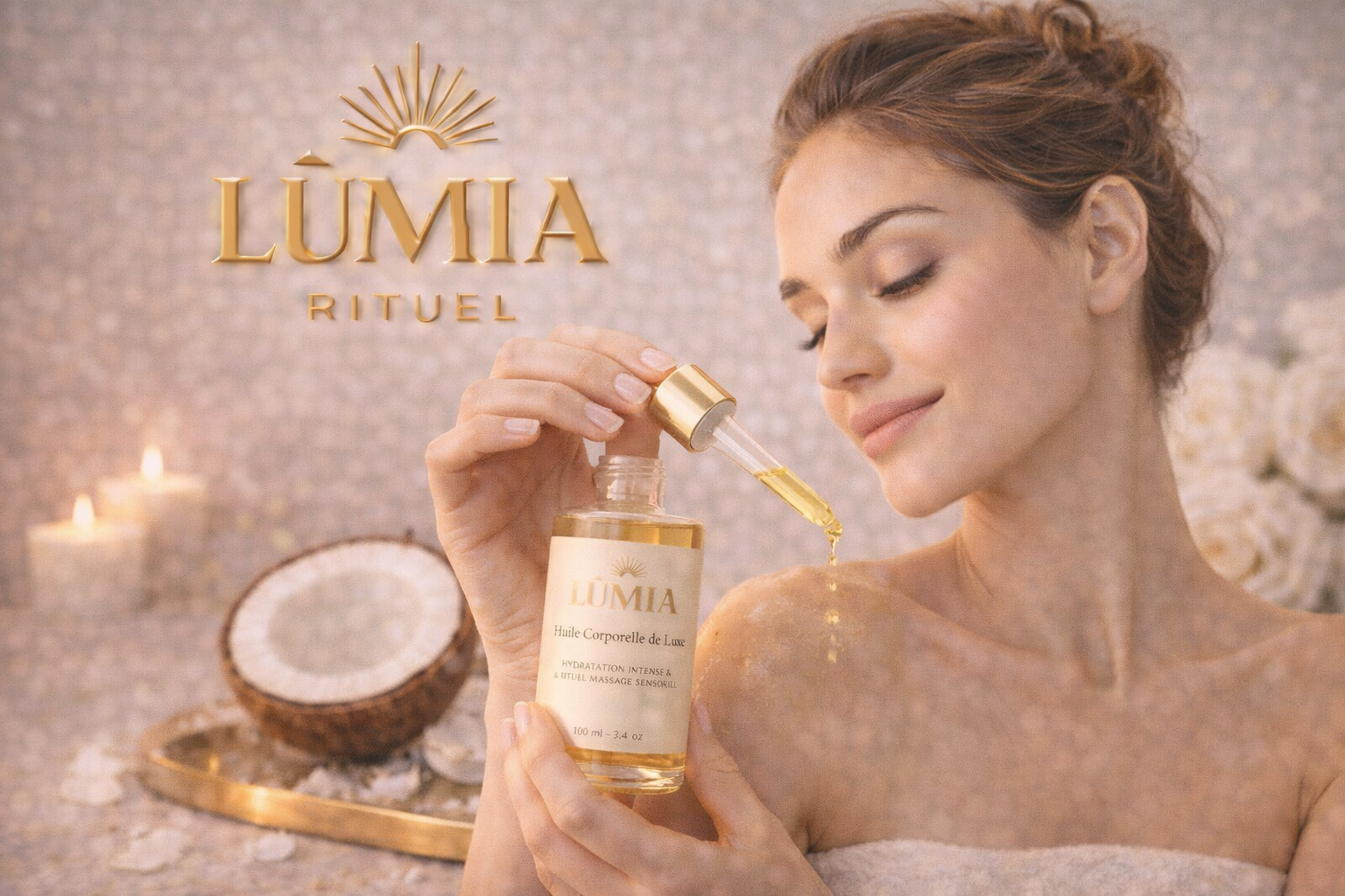 Huile Corporelle de Luxe LUMIA™ – Hydratation Intense & Rituel Massage Sensoriel