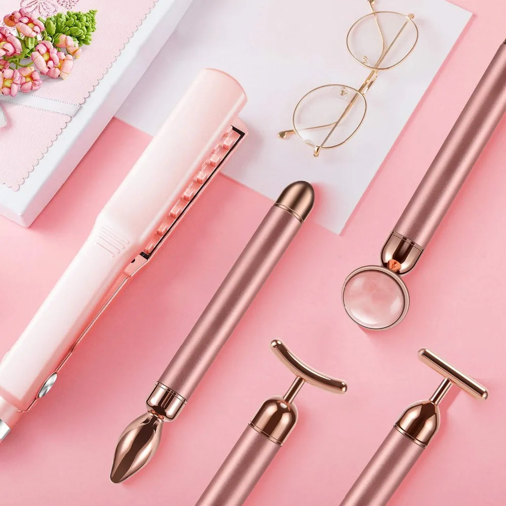 Rouleau de Quartz Rose Vibrant 4-en-1 LUMIA™ – Massage Visage & Regard, Rituel Beauté