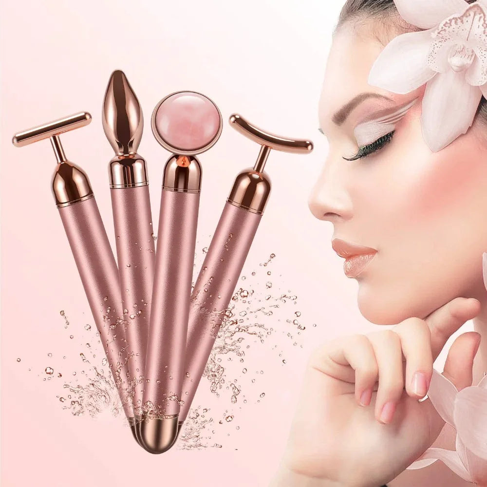 Rouleau de Quartz Rose Vibrant 4-en-1 LUMIA™ – Massage Visage & Regard, Rituel Beauté