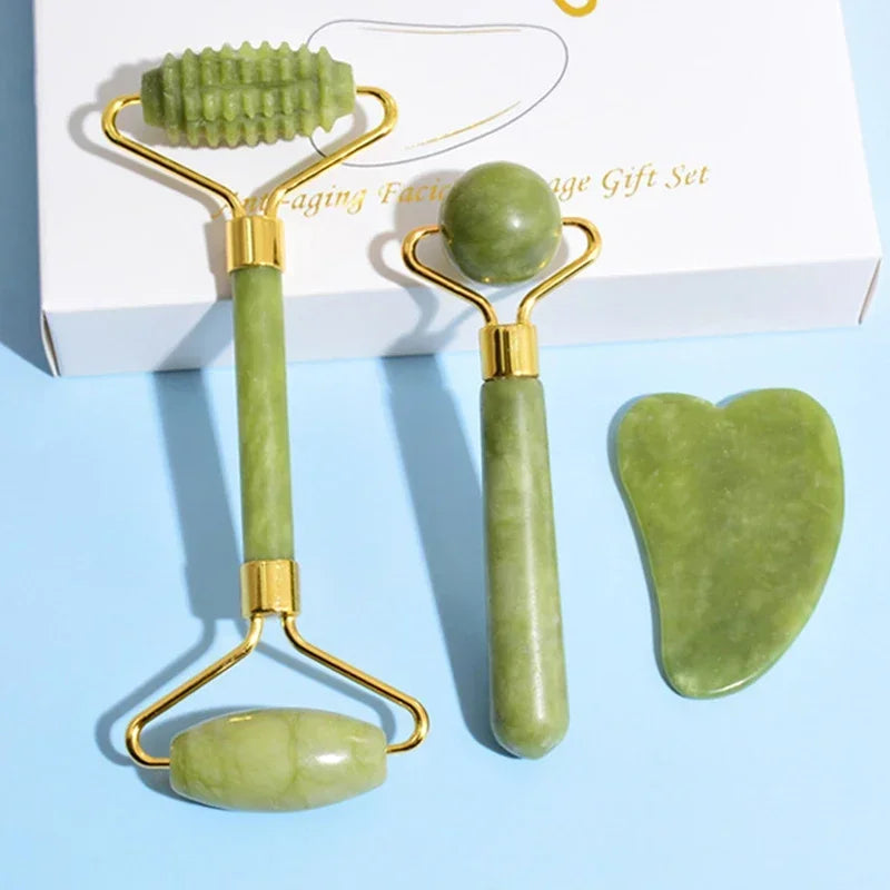 Rouleau de Jade Naturel & Gua Sha LUMIA™ – Rituel Beauté Visage, Cou & Regard