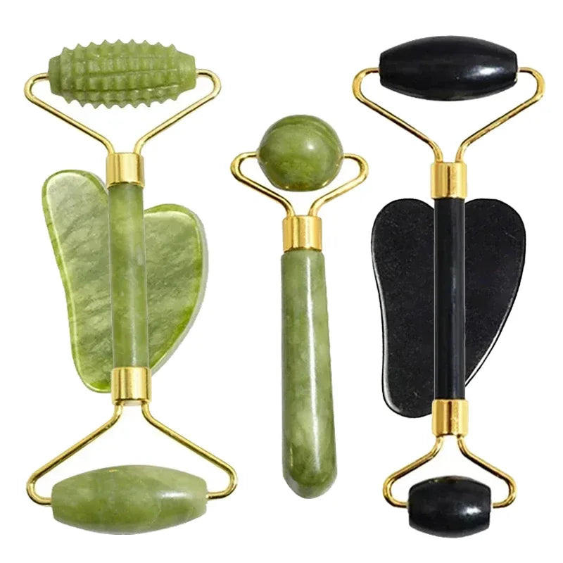Rouleau de Jade Naturel & Gua Sha LUMIA™ – Rituel Beauté Visage, Cou & Regard