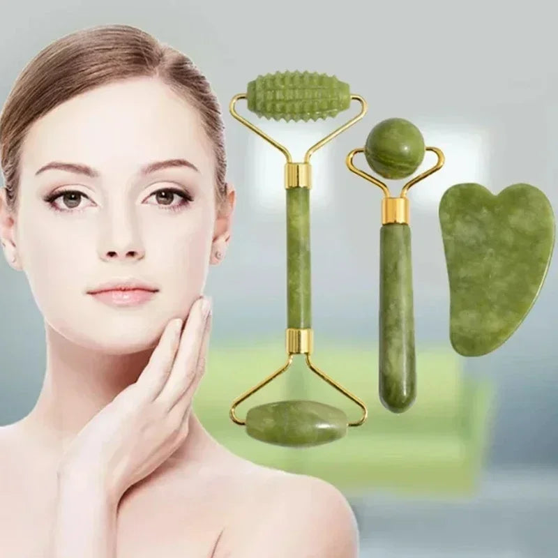 Rouleau de Jade Naturel & Gua Sha LUMIA™ – Rituel Beauté Visage, Cou & Regard