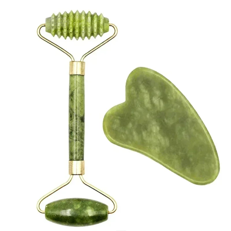 Rouleau de Jade Naturel & Gua Sha LUMIA™ – Rituel Beauté Visage, Cou & Regard